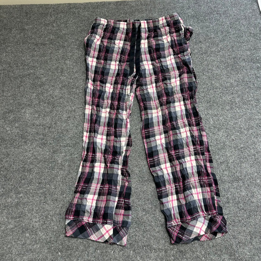 Victoria's Secret Pajama Pants Womens Size L Pink Black Plaid Metallic Lurex